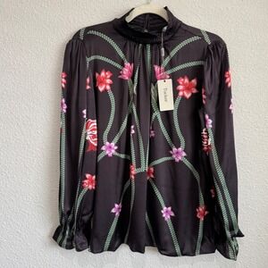 NWT Tucker Stella Top Art Nouveau Floral Silk Stretch Charmeuse Blouse Boho
